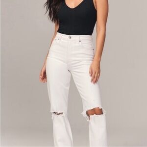 Abercrombie & Fitch the 90s Ultra High Rise White Distressed Jeans
